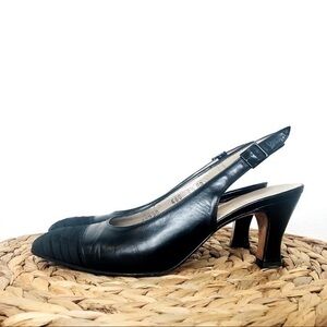 Salvatore FERRAGAMO Pumps Black Suede & Leather Cap Toe SLINGBACK Heels